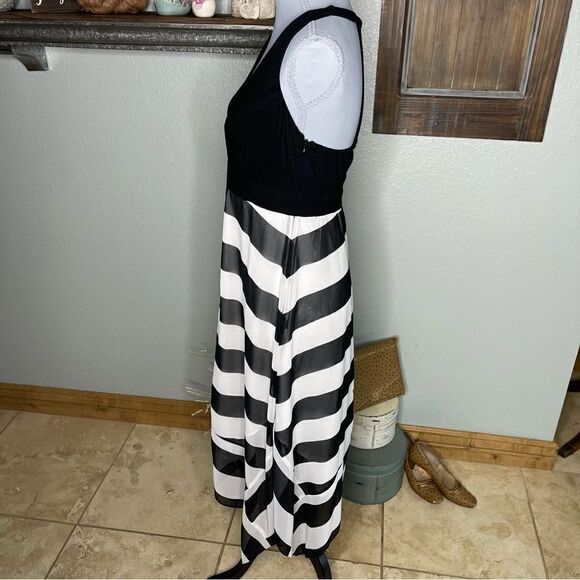 Inc International Concepts Asymmetrical Hem Maxi Dress Black White Stripe - Picture 7 of 13